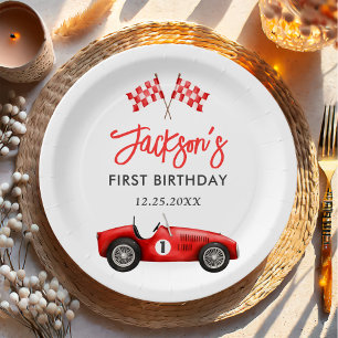 Race Car Red Racing Boy 1st Birthday Paper Plates