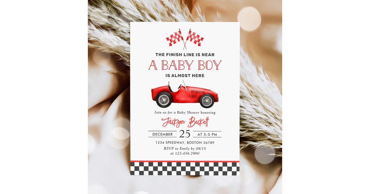 Race Car Red Racing Boy Baby Shower Invitation | Zazzle