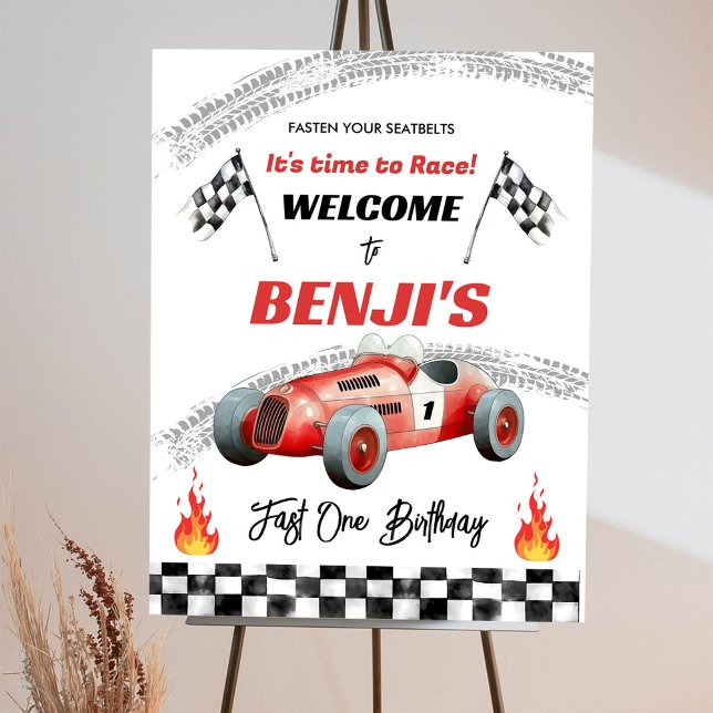 Race Car Red Racing Boy Birthday Welcome Sign (Creator Uploaded)