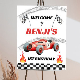 Race Car Red Racing Boy Birthday Welcome Sign
