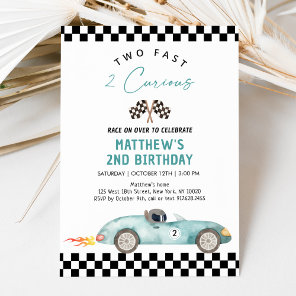 Race Car Second Birthday Two Fast 2 Curious Invitation