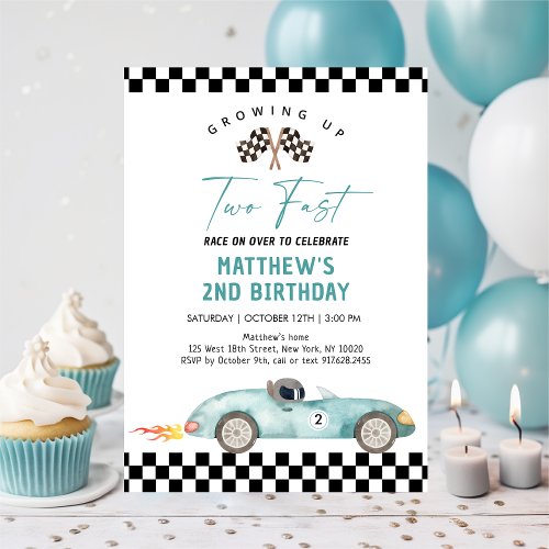 Race Car Second Birthday Two Fast Invitation