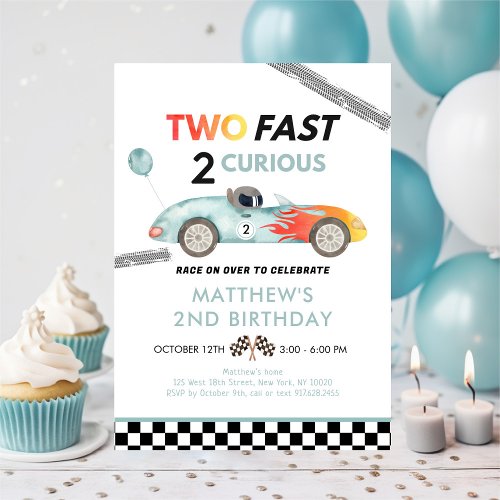 Race Car Second Birthday Two Fast Invitation
