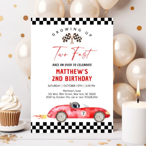 Race Car Second Birthday Two Fast Invitation