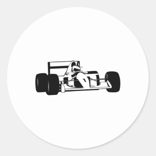 Race Car Silhouette black and white Classic Round Sticker