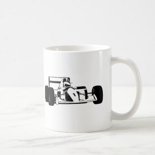 Race Car Silhouette black and white Coffee Mug