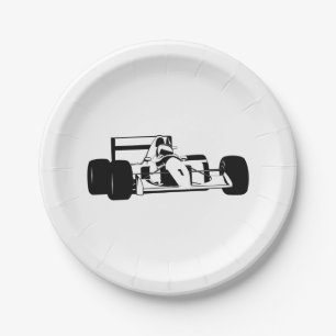 Race Car Silhouette black and white Paper Plates