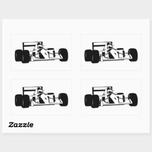Race Car Silhouette black and white Rectangular Sticker