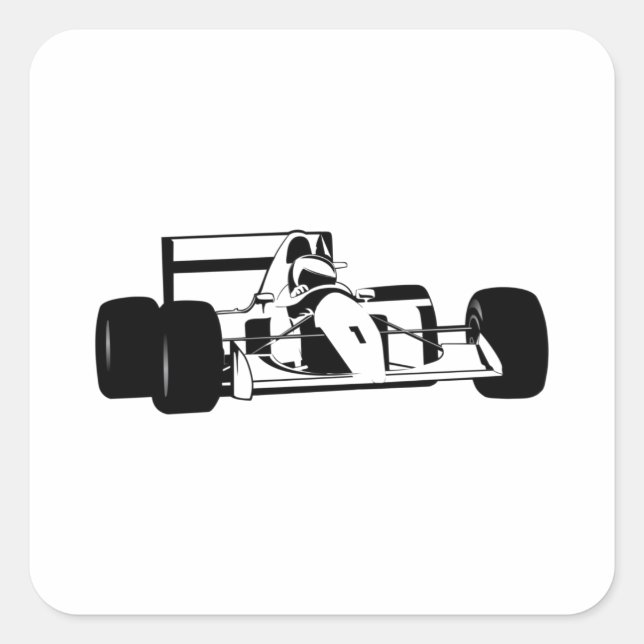Race Car Silhouette black and white Square Sticker (Front)