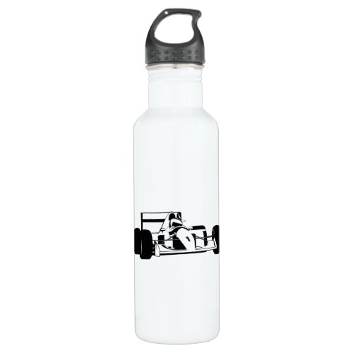 Race Car Silhouette black and white Stainless Steel Water Bottle