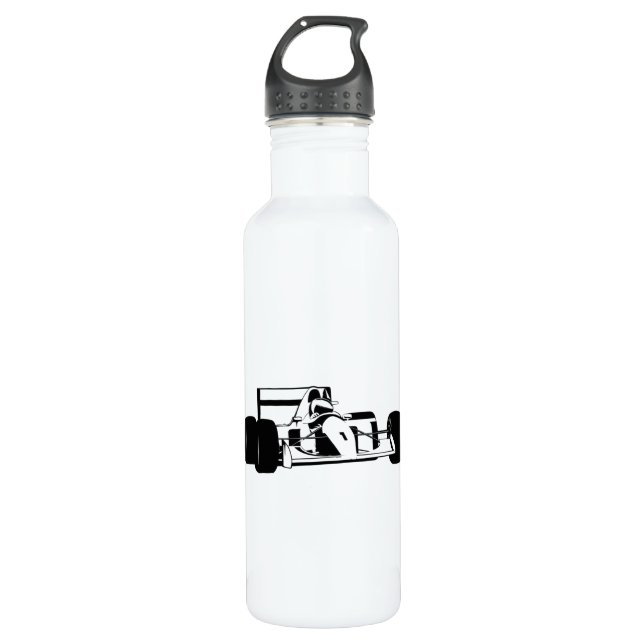 Race Car Silhouette black and white Stainless Steel Water Bottle (Front)