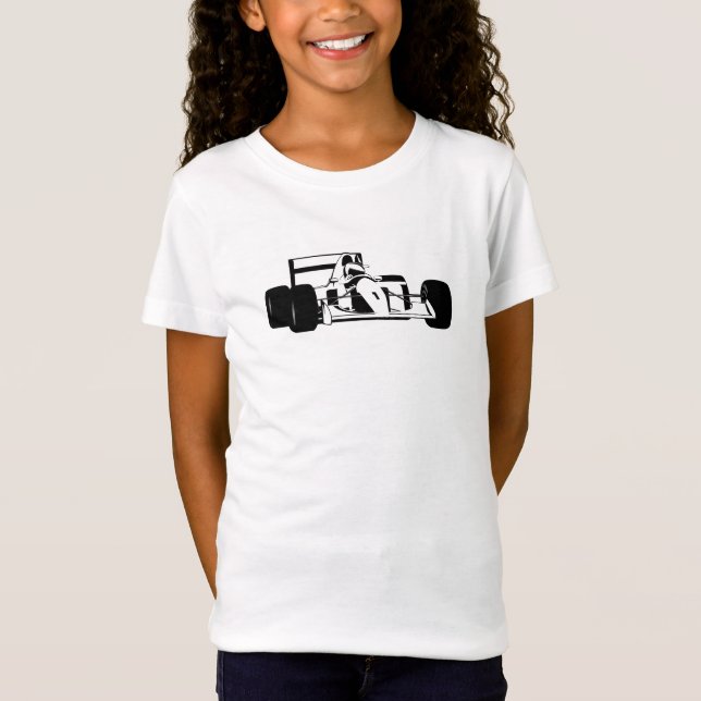 Race Car Silhouette black and white T-Shirt (Front)