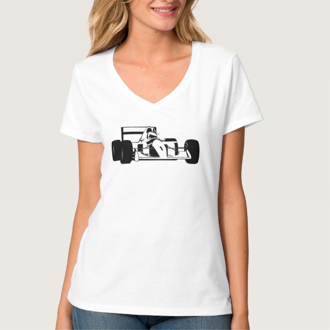 Race Car Silhouette black and white T-Shirt (Front)