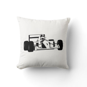 Race Car Silhouette black and white Throw Pillow