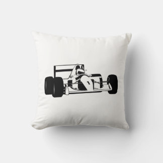 Race Car Silhouette black and white Throw Pillow