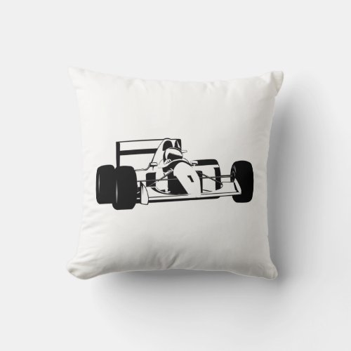 Race Car Silhouette black and white Throw Pillow