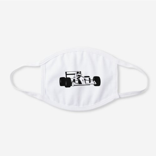 Race Car Silhouette black and white White Cotton Face Mask