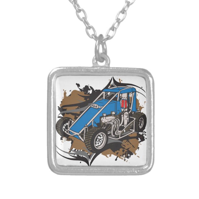 Race Car Silver Plated Necklace (Front)