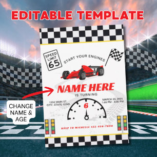 Race Car Speedway Checkered Birthday Invitation