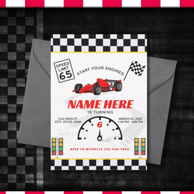 Race Car Speedway Checkered  Birthday  Invitation (Creator Uploaded)