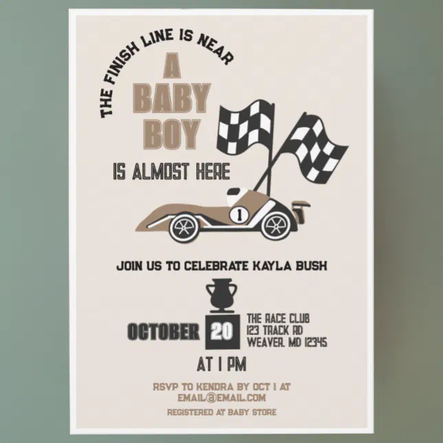 Race Car Sporty Boy Baby Shower Invitation | Zazzle
