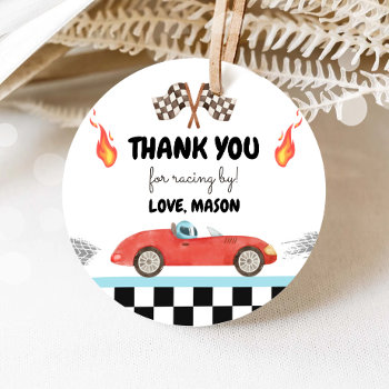 Race Car Thank You Blue Racing Red Boy Birthday Favor Tags by Anietillustration at Zazzle