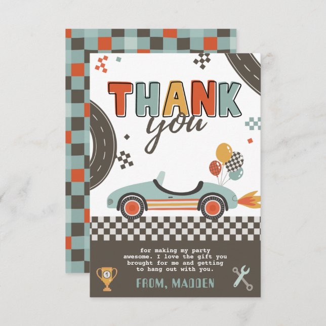 Race Car Thank You Card (Front/Back)