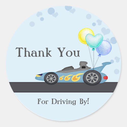 Race Car Thank You Drive By Birthday Shower Classic Round Sticker