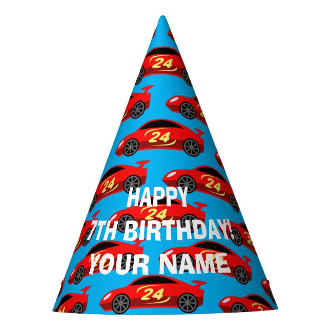 Race car theme kids Birthday party paper cone hats (Front)