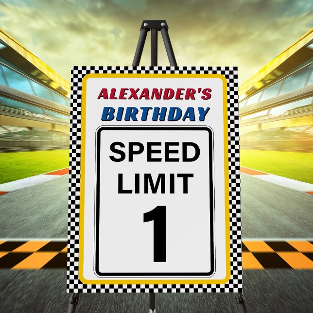 Race Car Theme Speed Limit 1st Birthday Party Sign (Creator Uploaded)