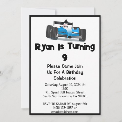Race Car Themed Birthday Invitation