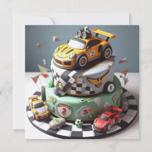 RACE CAR THEMED KIDS BIRTHDAY CAKE CARD