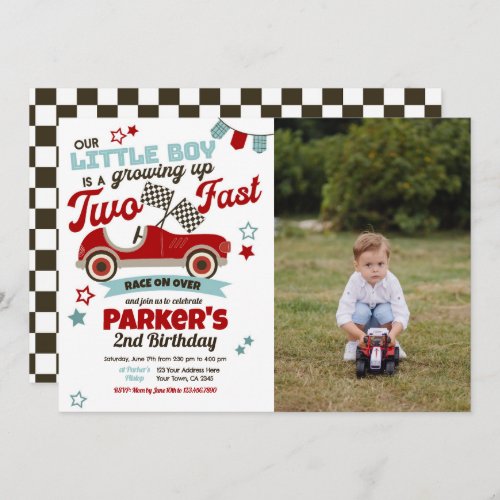 Race Car Themed Party Invitation for 2nd Birthday