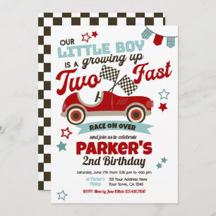 Race Car Themed Party Invitation for 2nd Birthday