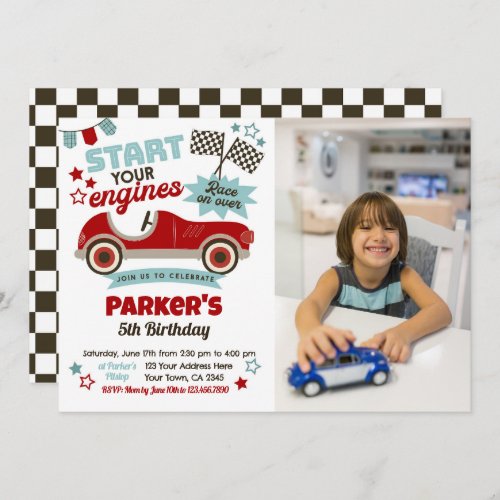 Race Car Themed Party Invitation with Photo