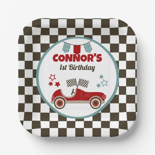 Race Car Themed Party Paper Plates (Front)