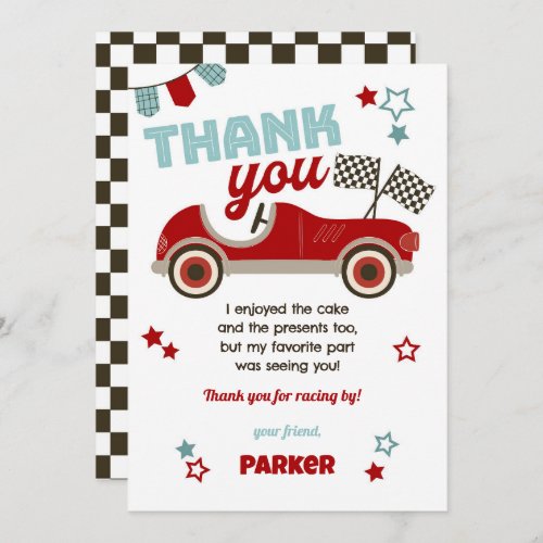 Race Car Themed Thank You Card