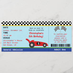 Race Car Ticket Birthday Invitation