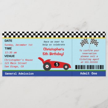 Race Car Ticket Birthday Invitation by Petit_Prints at Zazzle