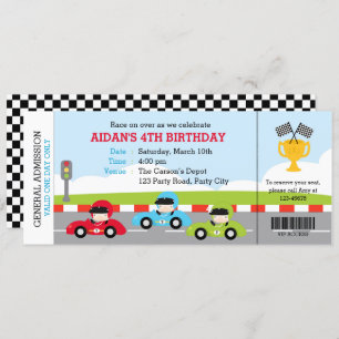 Race Car Ticket Birthday Invitations Boarding Pass