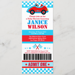 Race Car Ticket Pass Baby Shower Party Invitation