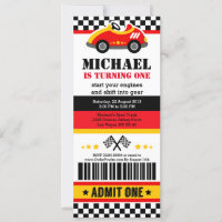 Race Car Ticket Pass Birthday Party Invitation
