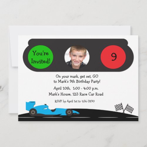 Race Car Traffic Light Birthday Photo Invitation