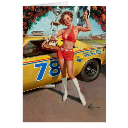 Race car trophy vintage pinup girl