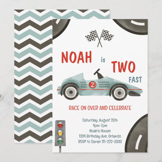 Race Car Two Fast 2nd Birthday Invitation (Front/Back)
