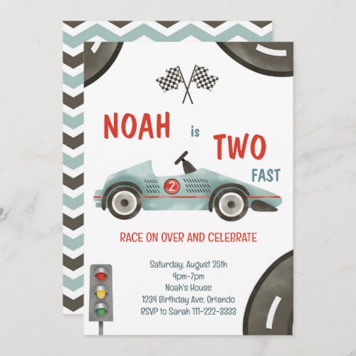 Race Car Two Fast 2nd Birthday Invitation