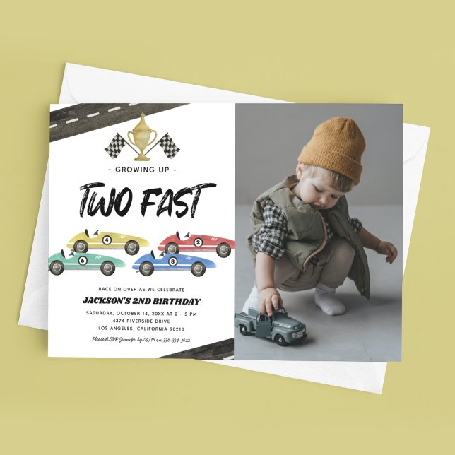 Race Car Two Fast 2nd Birthday Photo Invitation (Creator Uploaded)