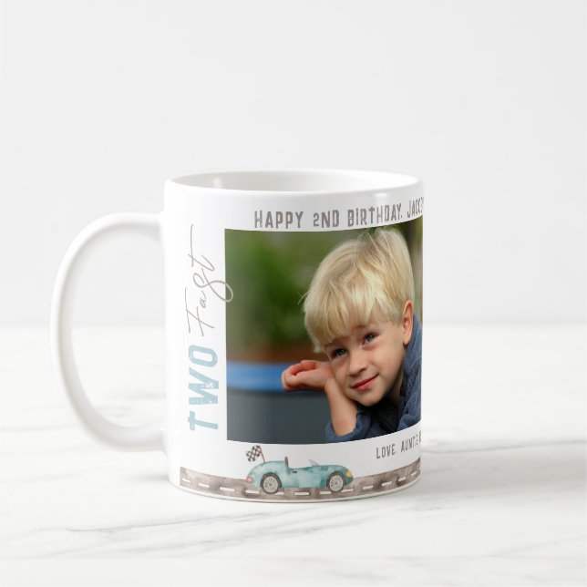 Race Car "TWO Fast" Birthday Gift Mug (Left)