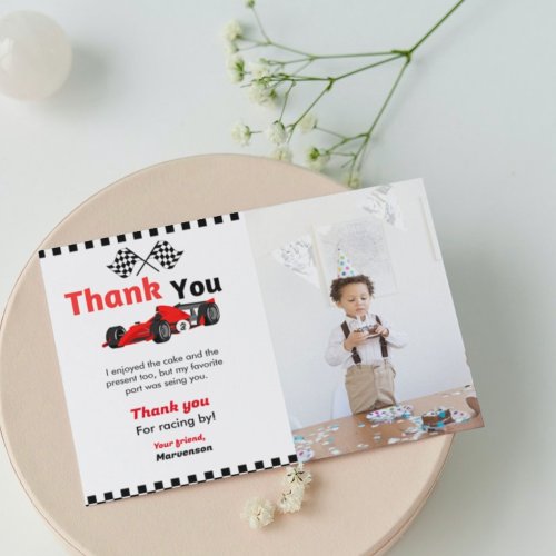 Race car two fast  birthday party thank you card