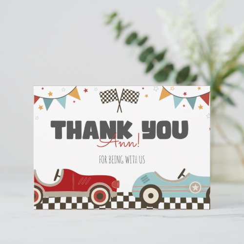 Race Car Two Fast Birthday Thank You Card